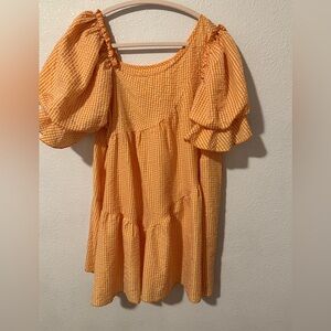 Orange Gingham Puff Sleeve Dress